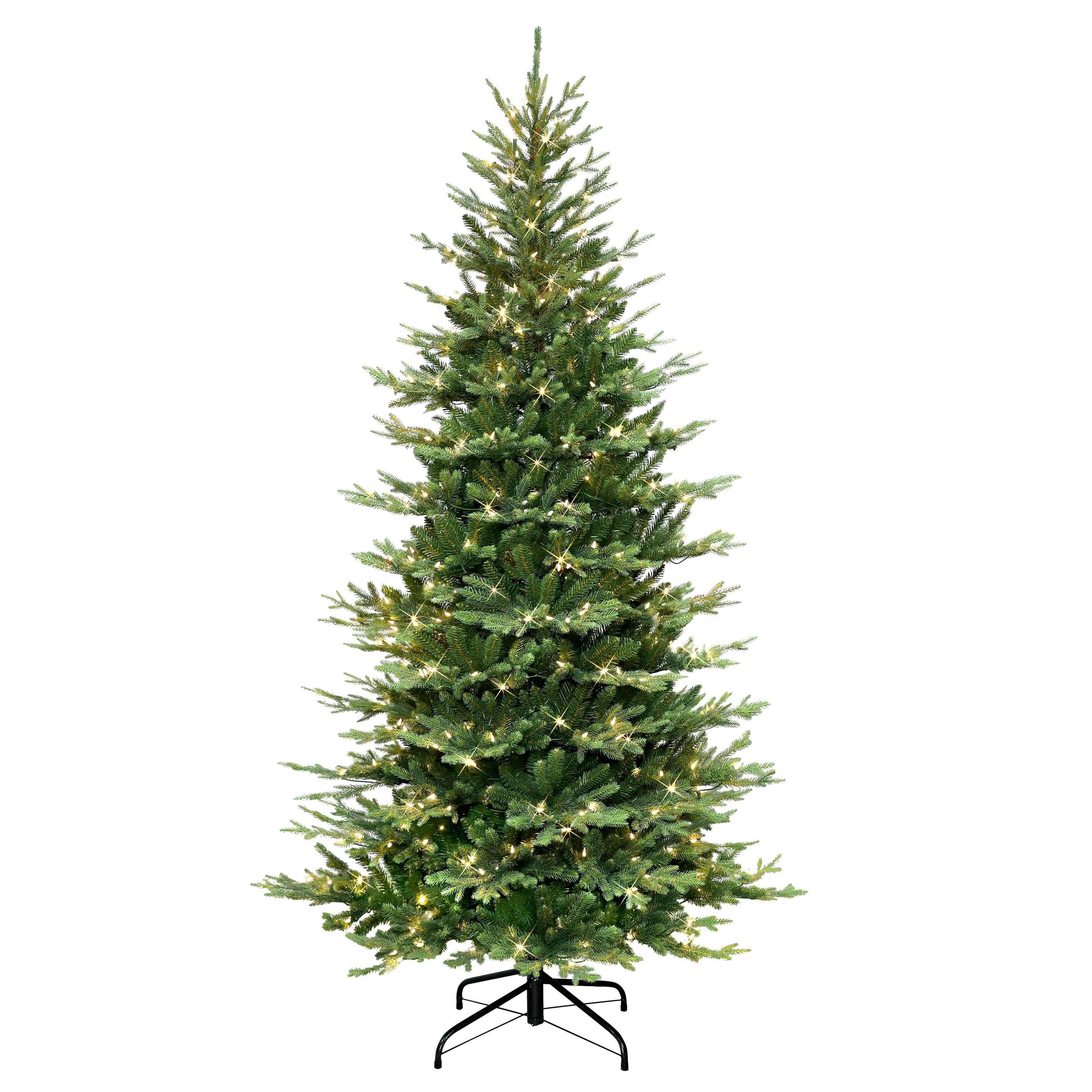 6.5 ft Pre-lit Slim Balsam Fir Artificial Christmas Tree with 350 UL Clear Lights Metal Stand Green BFTSLA-65C35